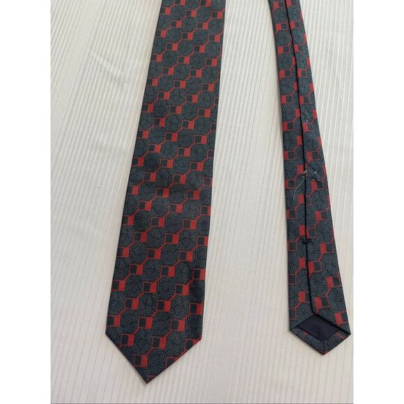 Giorgio Armani Vintage 90s Geometric Grey Orange Necktie Tie - Picture 2 of 5